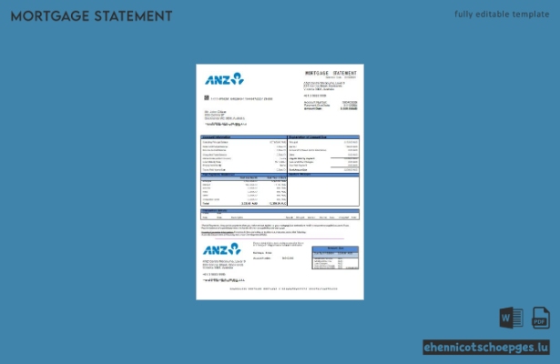Beispiel eines Hypothekenkontoauszugs der ANZ Bank in Australien (Vorschau)